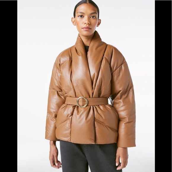 Frame Denim Jackets \u0026 Coats | Frame Wrap Leather Puffer Jacket | Color: Tan | Size: Xs | Vanessasaf's Closet